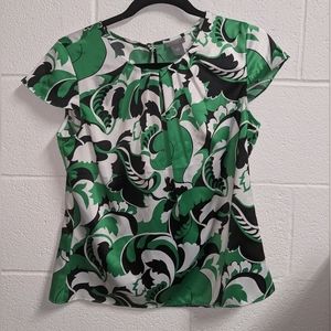 Ann Taylor Green and White Blouse